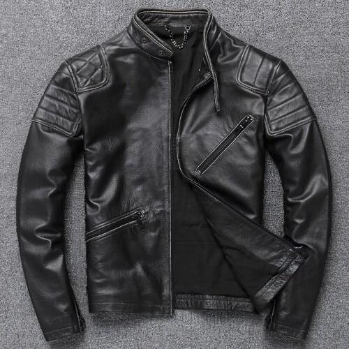 Mens genuine leather jacket cowhide motorcycle leather jacket self-cultivation youth make old jacket spring autumn jackets
