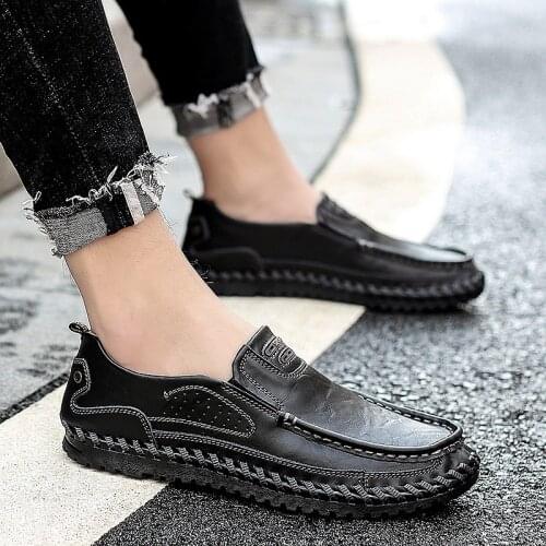 Men Shoes genuine Leather slip on Loafers Luxury Mens spring Shoes Driving Comfort Casual Men Shoes Moccasins big size 48