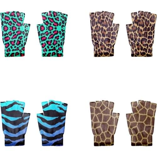 Mens And Womens Leopard Gloves Fashion Stretch Mitten Half-Finger Touch Screen Fingerless Gloves Unisex Working Gloves