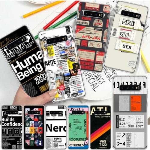 Ins Stamp Label Barcode Soft Cover Phone Case For Samsung Galaxy S10 S21 S20 FE S9 S8 S7 Note 10 9 8 Plus Ultra Lite J4 J6 + Coq