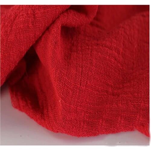 Soft Linen Cotton material red crincle wrinkle tissue scarves dress double layer linen cotton crepe fabric By meter