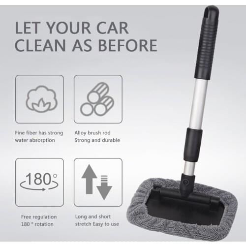 Windshield Cleaner Micro Fiber Car Window Cleaning Tool Kit with Extendable Handle Reusable Cloth Pad Head Home Auto Wash