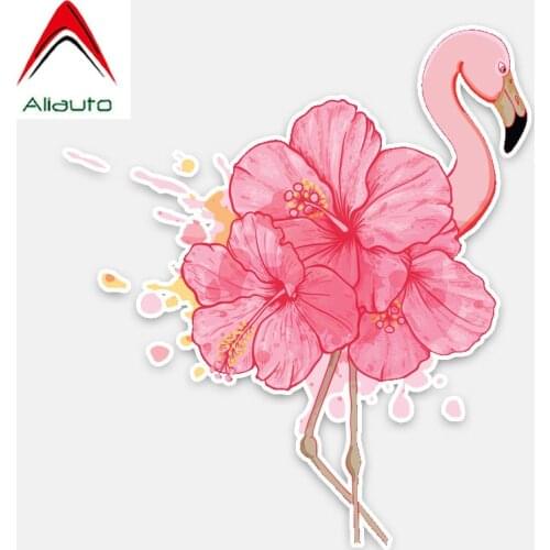 Aliauto Fashion Car Sticker Mysterious Flowers Flamingo Auto Bumper Window Decoration PVC Decal for Hyundai Toyota Kia,11cm*13cm