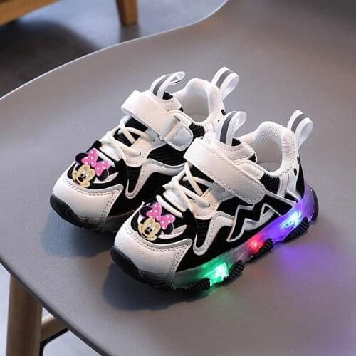 Disney cartoon Minnie Mickey non-slip soft sole casual shoes boys and girls sports shoes with light LED