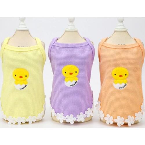 New flower edge Dog Cat T-shirt Vest Small chicken Design Cat Puppy Pajamas Spring/Summer Clothes 3 Colours