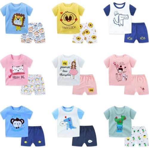 New Summer Baby Boy Clothes Toddler Girls Outfits Cotton Kids Tracksuit Cartoon Short-sleeved T-shirt + Pants Sets For 0-6 Years