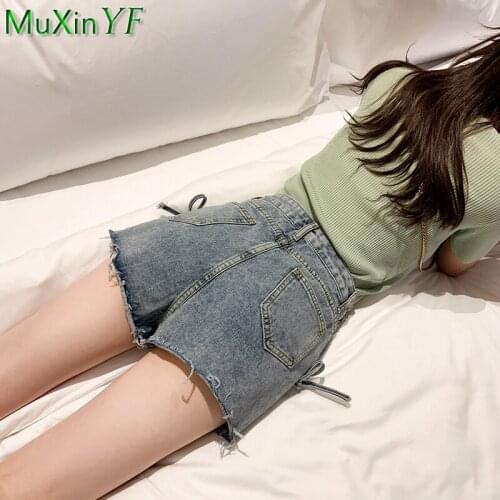 Summer New Fashion Denim Shorts Women 2021 Girls Student Casual Wide Leg High Waist Short Pants Trendy Bandage Jeans Streetwear