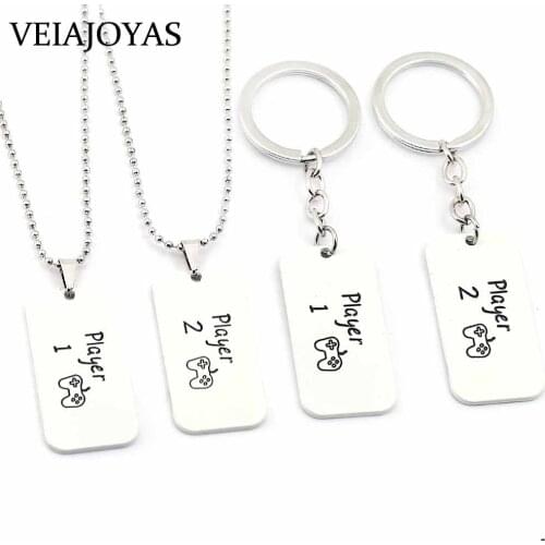 Stainless Steel Pendant Necklace PLAYER 1 PLAYER2 Men Letter Keychains Game Square Tag Souvenir Choker Necklace Jewelry Accessry