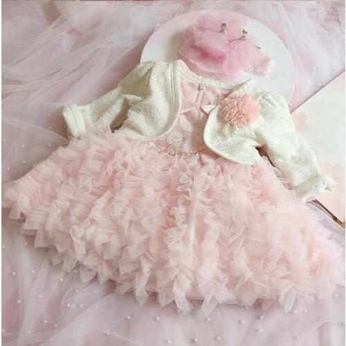 2 Pcs Set Newborn Baby Girl Dresses Pink Lace Princess Baby Infant Christening Gown 1 year Birthday Dress for Baptism 0-2 years