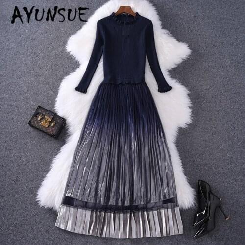 Dress Women Clothes 2020 Knitted Sweater Dress Elegant Korean Womens Dresses Long Sleeve Vestidos Vintage 88041 YY2489