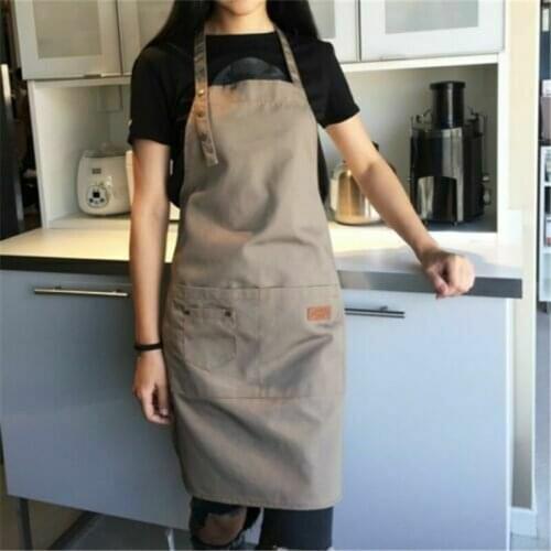 Halter Style Women Dress Sleeveless Denim Canvas Pocket Apron Adjustable Baking Chefs Kitchen Coffee Cooking BBQ APRON