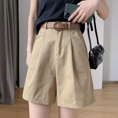 Streetwear Cargo Shorts Female Summer Korean Wide Leg Pants Loose Wild High Waist Ins Tide Casual Knee Length Pants Student 401