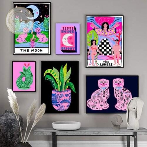 Nordic Abstract Tarot Card Canvas Painting Lover Plant Moon Wall Art Posters and Prints Modern Picture Decoration Living Room