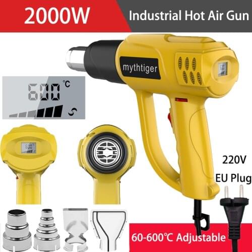 2000W Heat Gun with Temperature Settings 100- 600 Digital (option) Hot Air Gun for Shrinking PVC Stripping Paint Crafts