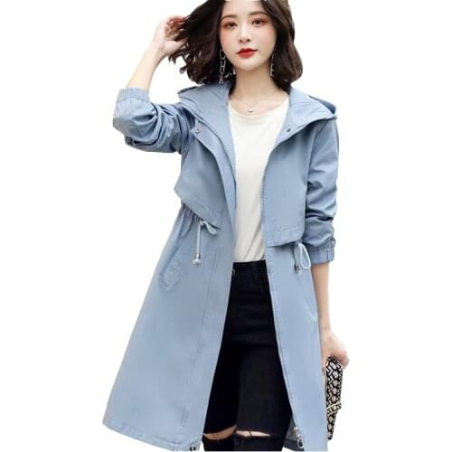 High-quality windbreaker womens mid-length Korean spring new loose was thin cotton plus size coat women spring autumn overcoat