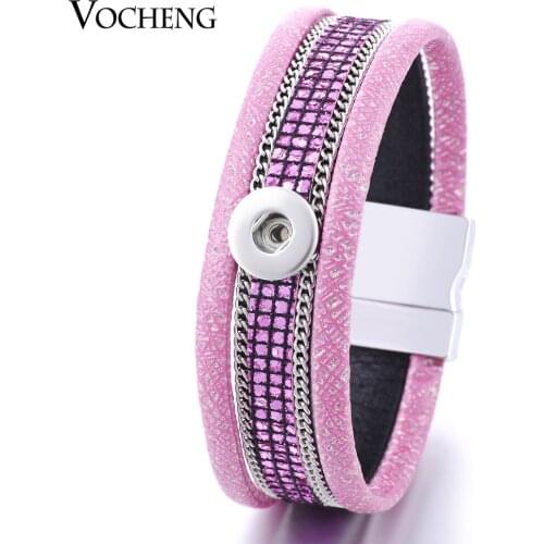 Vocheng 3 Colors Bling PU Leather Bracelet Petite 12mm Magnet Clasp Charm Jewelry NN-410