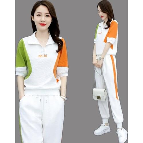 High Quality Pant Sets Women Tracksuit Print Pullovers Elastic Waist Ankle-length Pants Two Piece Suit Vintage Casual Streetwear