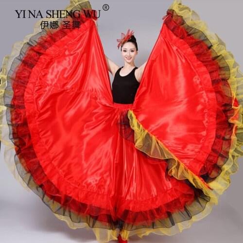 Adult Women Lady Belly Dance Costumes Spanish Bullfighting Dance Skirt Opening Dance Red Big Swing Skirt Performance Gypsy Wear