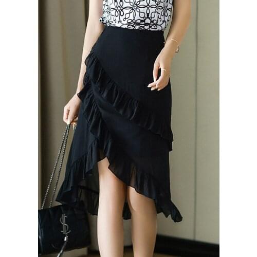 High-Waisted Skirt Ladies Solid Summer Midi Skirt Female Casual Ruffles Patchwork Summer Womens Clothing Korean Fashion