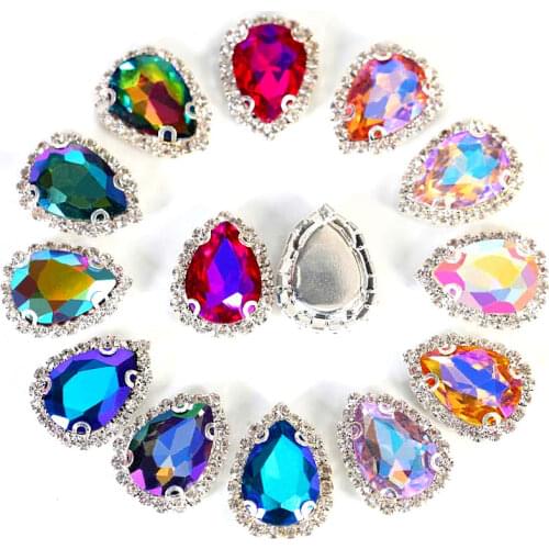 13x18mm 20pcs Teardrop Many Color Sew On Rhinestone With Claw Best Glass Crystal Sew On Claw Rhinestones For Wedding Dress B3445