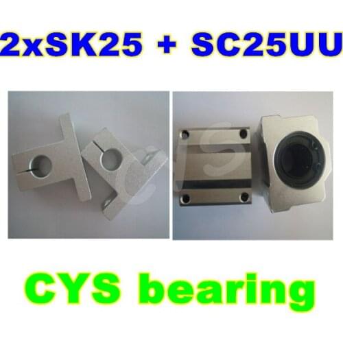 2pcs SH25A SK25 Linear Rail Shaft Support + 1pcs SC25UU SCS25UU Linear Ball Bearing Pillow Bolck Linear unit for CNC