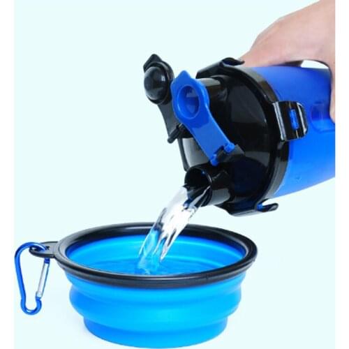 2 In 1 Pet Travel Water Bottles Portable Pet Cups With Foldable Silicone Drinking Bowls For Cat Dog Food Water Storage Outdoor