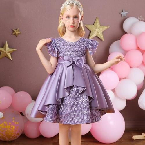 2021 Summer Dress For Girl Birthday Party Dresses Kids Girl Beaded Lace Wedding Costume Elegant Princess Pageant Formal Dress