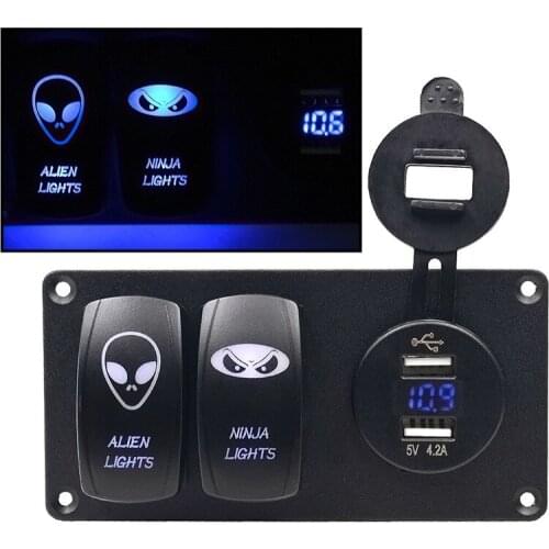 12V/24V 3 Gang Rocker Switch Panel with 4.2A Dual USB Charger and LED Digital Voltmeter for Marine Boat Car Rv Rocker Switch