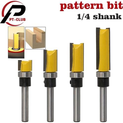 4Pcs 1/4 Inch Shank Pattern Flush Trim Router Bit Set Template Router Bit Wood Milling Cutter Tool (4 Sizes)