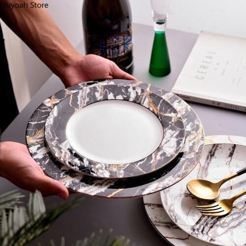 8 Inch Ceramic Porcelain Marble Dinner Plate Nordic Western Dinner Plate Steak Plate Tableware Creative Household 10 Inch Disc