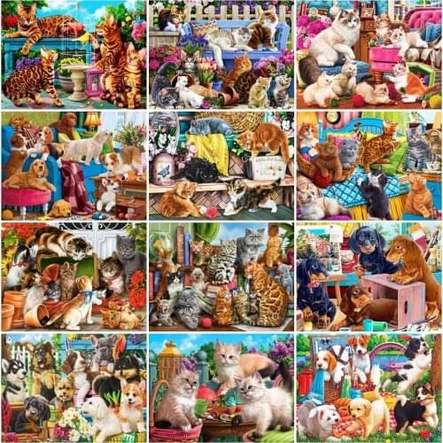 AZQSD Diamond Embroidery Cat Dog Mosaic Full Square Rhinestones Diamond Painting Animal Cross Stitch Handicraft Home Decor Gift