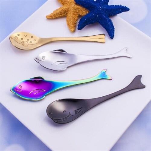 Household Coffee Milk Stirring Spoon Multicolor Creative Stainless Steel Cutlery Dolphin Shape Teaspoon Kitchen Accessories
