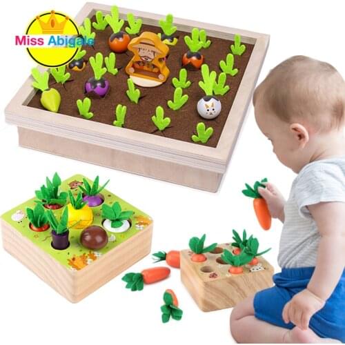 Wooden Toys Baby Montessori Toy Set Pulling Carrot Shape Matching Size Cognition Montessori Educational Toy Wooden Toys baby