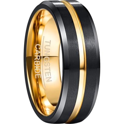 2019 Tungsten Carbide Ring 8mm wide electroplated black + golden frosted surface tungsten steel ring