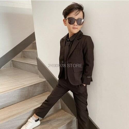 2020 Kids Summer Wedding Jacket+Pants 2Pcs Suit Flower Boys Japan Formal Tuxedos Kids Host Dance Performance Party Dress Costume