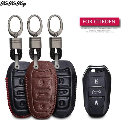 Leather Car Key Case Cover Protection Shell Skin For Citroen C5 C6 C4L C3XR DS 3 4 5 7 Car Keyring Keychain