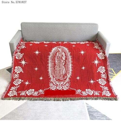 Red Black Blanket Personality Tapestry Office Air Conditioning Blanket Nap Super Virgin Mary Blanket Living Room Sofa Ornaments