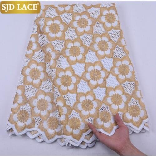 SJD LACE Gold High Quality African Lace Fabric With Stones Swiss Voile Lace In Switzerland Dubai Style Punch Cotton Dress A2125
