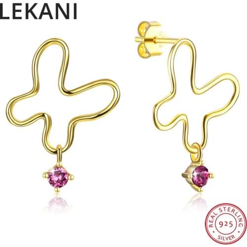 LEKANI New Korean Butterfly Stud Earrings Crystals From Swarovski Gold Plated 925 Silver Piercing Simple Jewelry For Women Party