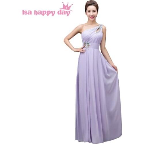 Lilac bridesmaid women bridesmaids one shoulder dress sister of bride chiffon gown dresses size 6 for wedding guests H3754