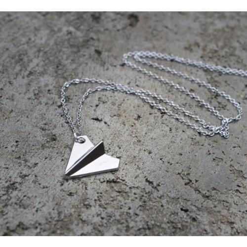Minimalist Origami Plane Necklace Women Stainless Steel Ketting Childhood Paper Airplane Aircraft Choker Necklace Kids Jewelry