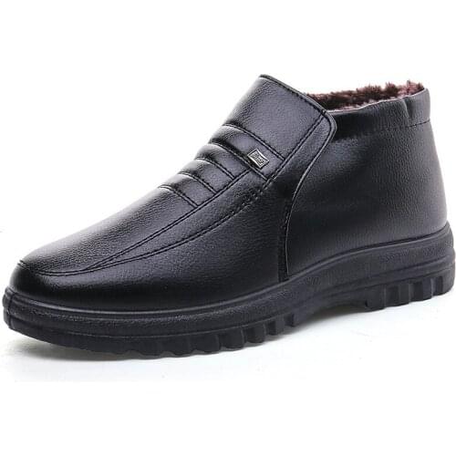 2021 Winter New Street Style Mens Boots Round Toe Middle Heel Shallow Snow Boots with Velvet Comfortable Non-slip for Daily