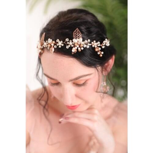 Shiny Crystal Pearl Rhinestones Rose Gold women Headwear Set of Wedding Headband and earrings Bride Hair Accessories