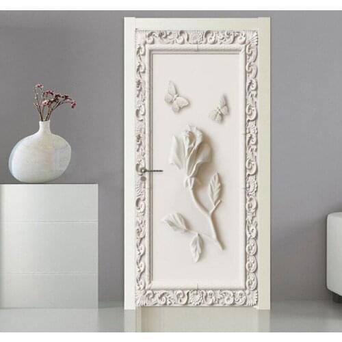 Door Sticker Tools European Style Stereo Rose Butterfly Wallpaper Living Room Bedroom Creative 3D Wall Decor PVC Self-Adhesive
