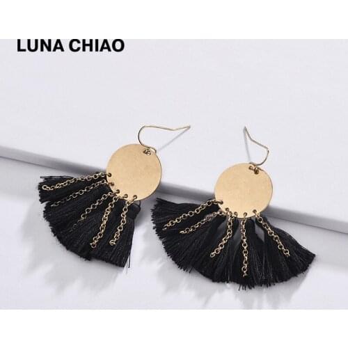 LUNA CHIAO New Jewelry Designs Multiple Mini Cottom Thread Metal Chain Tassel Drop Earrings
