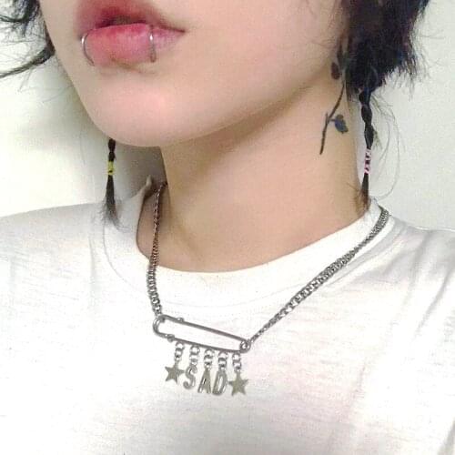 Rock Punk Safety Pin Letter Star Pendant Harajuku Gothic Metal Choker Necklace For Women Girl Vintage Jewelry Collares 2021 New