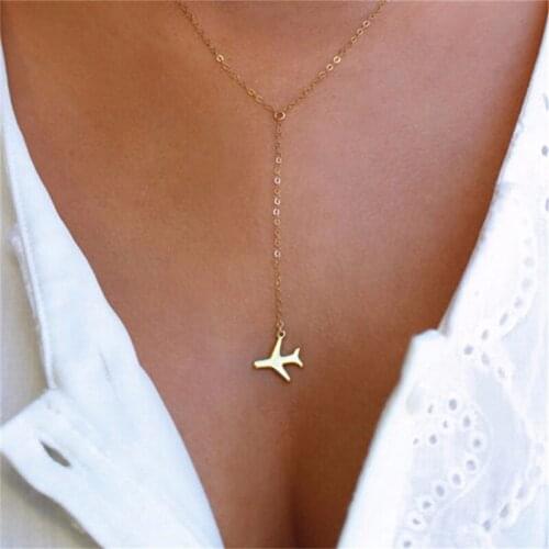 Stainless Steel Necklace For Women Plane Necklace Airplane Pendant Necklace Aircraft Chain Layered Tiny Dainty Jewelry