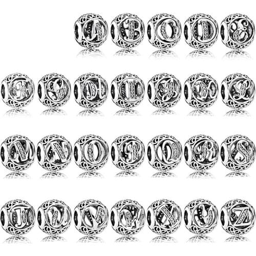 Pdb zz 925 sterling silver charm bracelet 925 silver bracelet 26 original letters charm beads suitable for ladies jewelry gifts