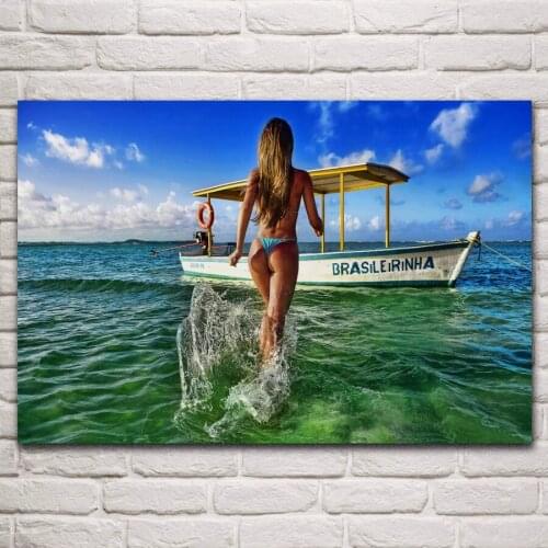 Sexy woman girl back sea beach tropical summer holiday posters on the wall picture home living room decoration for bedroom KF023