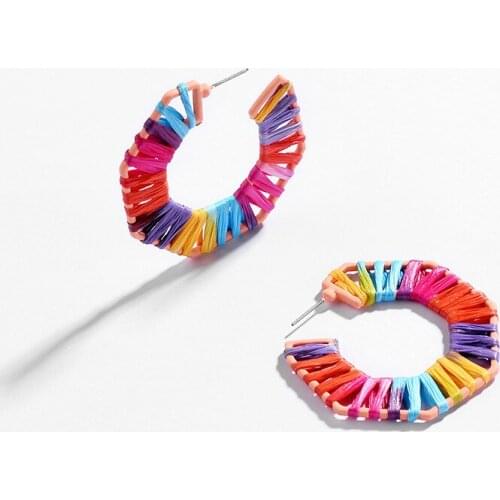 Hollow out alloy dyeing color lafite straw vega stud earrings E-024